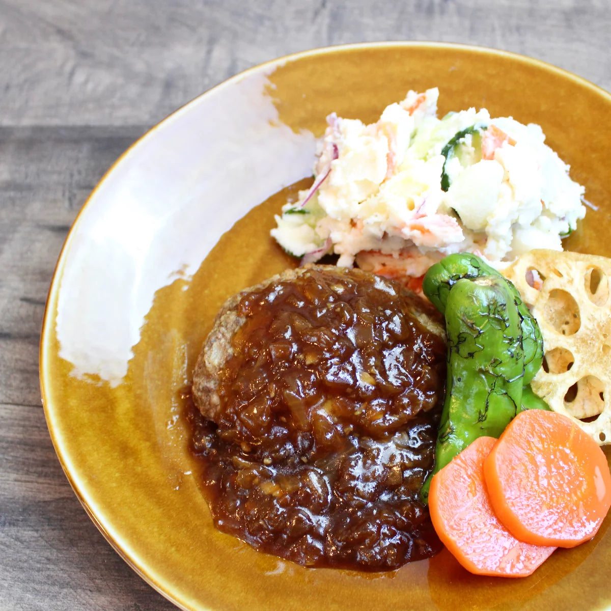 Juicy Grilled Hamburger Steak with Onion Sauce