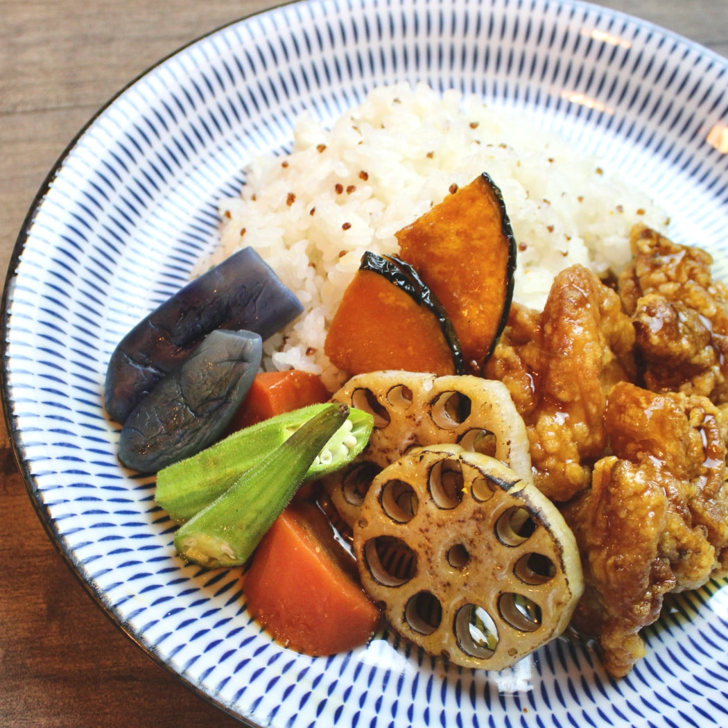 Chicken Karaage and Grilled Veggie Donburi