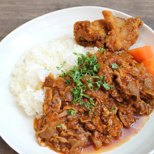 Beef Hayashi Rice with Fried Chicken