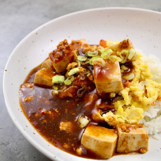 Mapo Tenshin Donburi (Omelet rice bowl with spicy mapo tofu sauce)